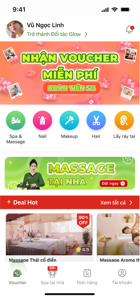 Trang chủ ứng dụng Glow massage tại nhà
